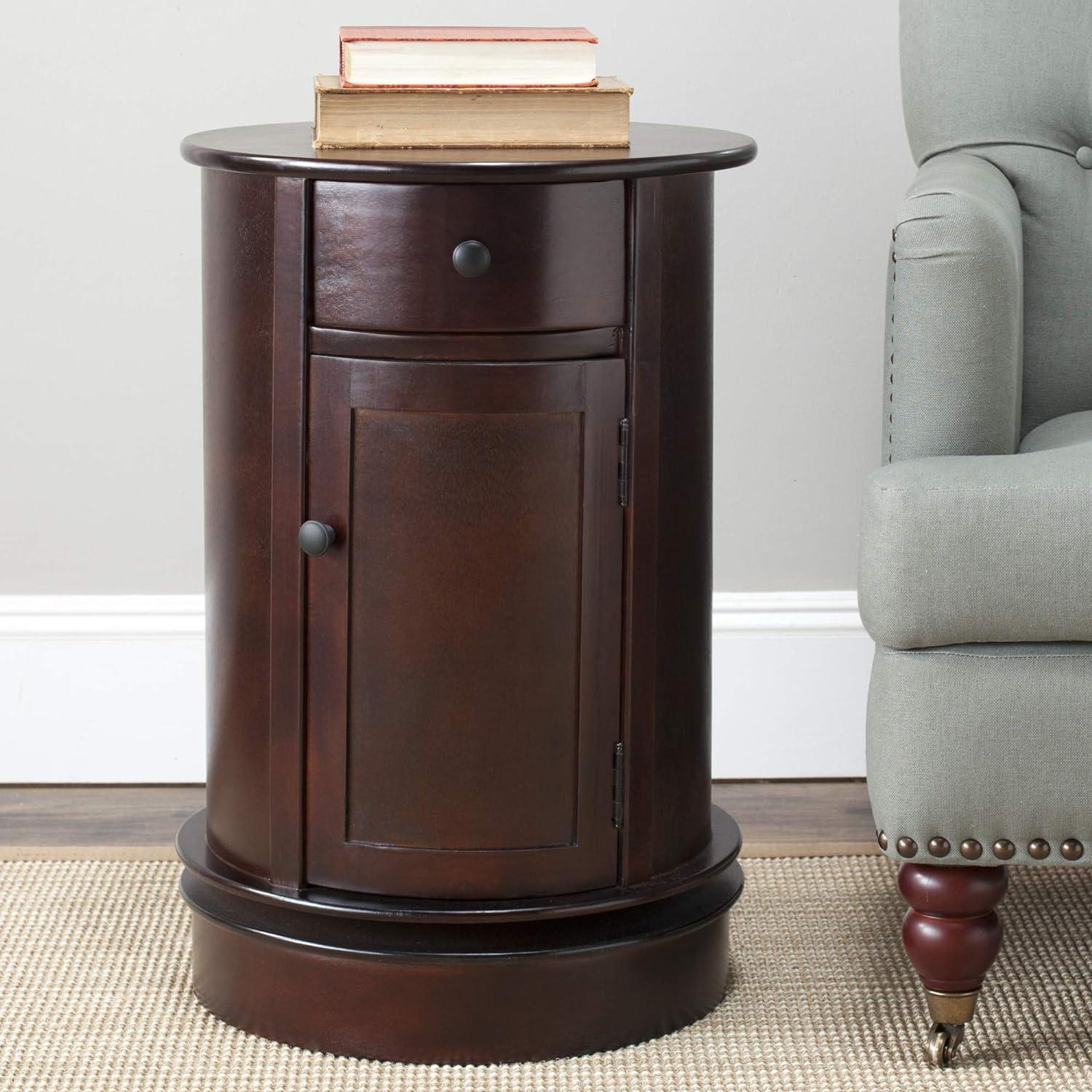 Dark Cherry Round Wood Swivel Storage End Table