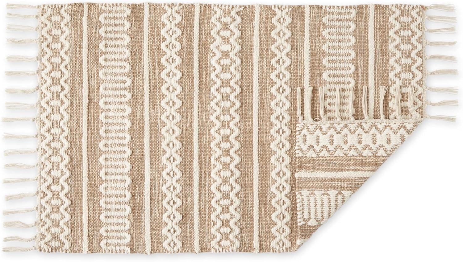 Chenille Stripe Stone Printed Hand-Loomed Cotton Shag Rug 2x3 Ft