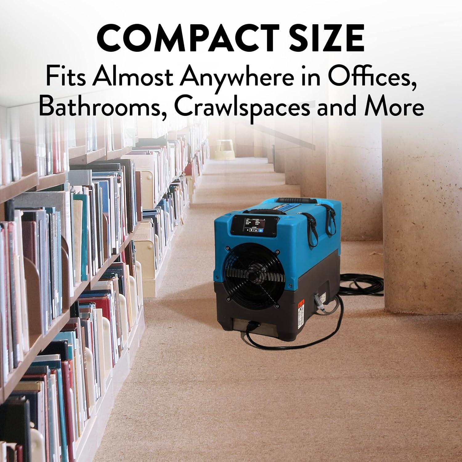 Compact Blue and Gray Industrial Dehumidifier with Pump