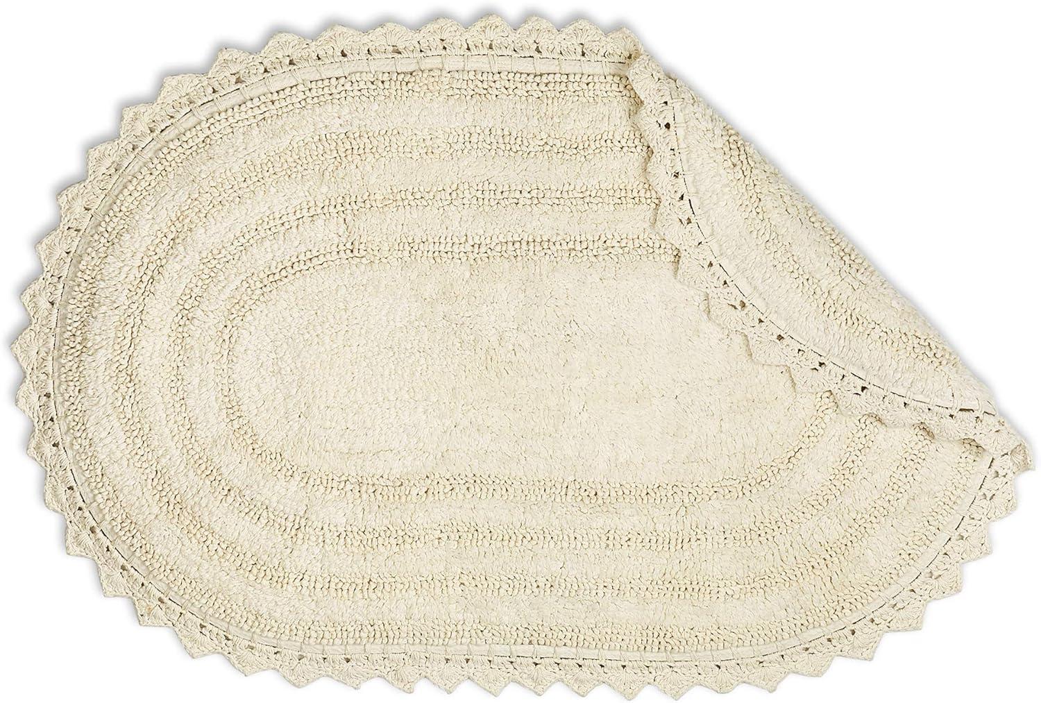 Off White Large Oval Crochet Bath Mat