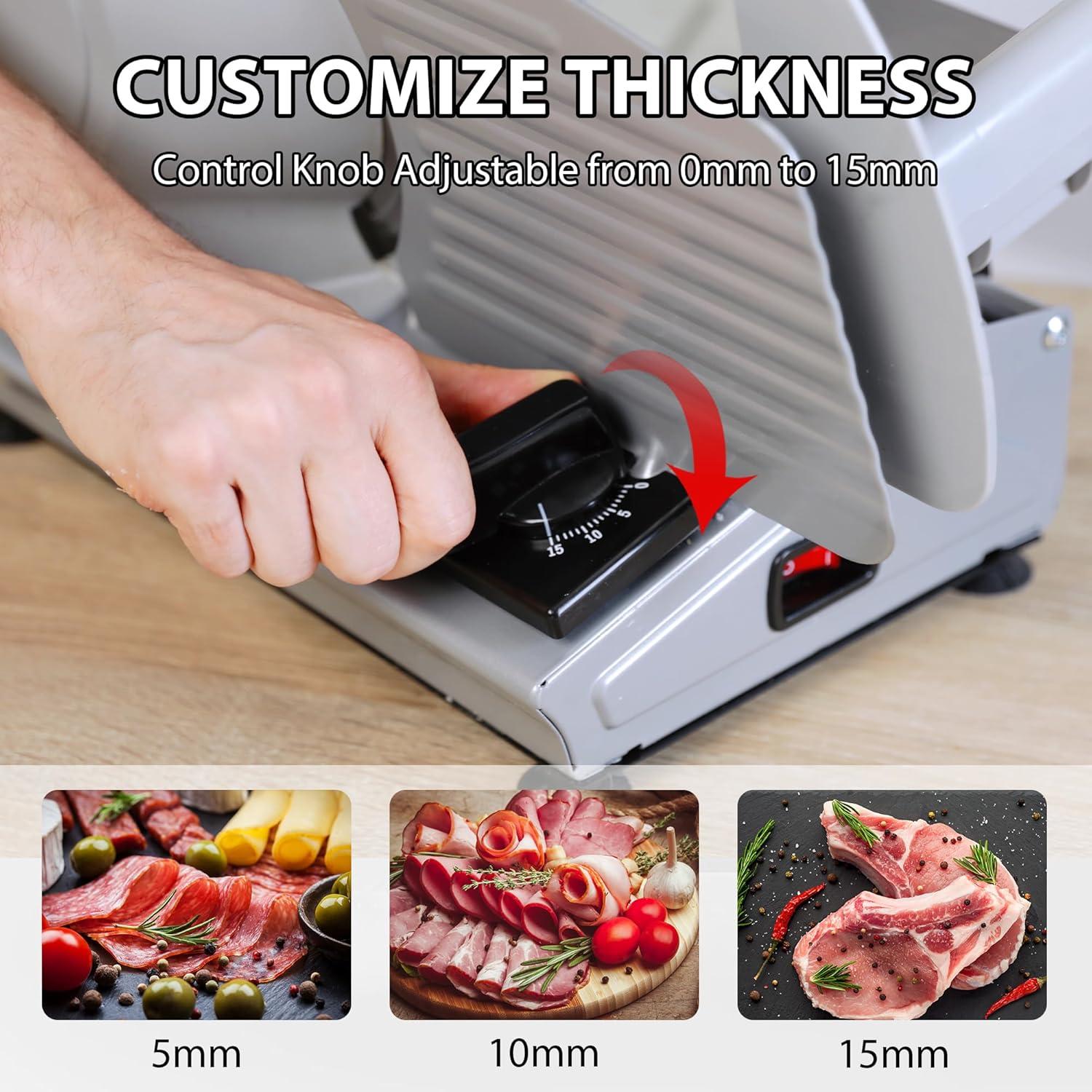 7.5" Electric Meat Slicer Machine for Home, with Stainless Steel Blade, 180 W, Adjustable Thickness, Easy to Clean, Food Slicer, Cuts Meat, Bread, Cheese and Deli, Sliver
