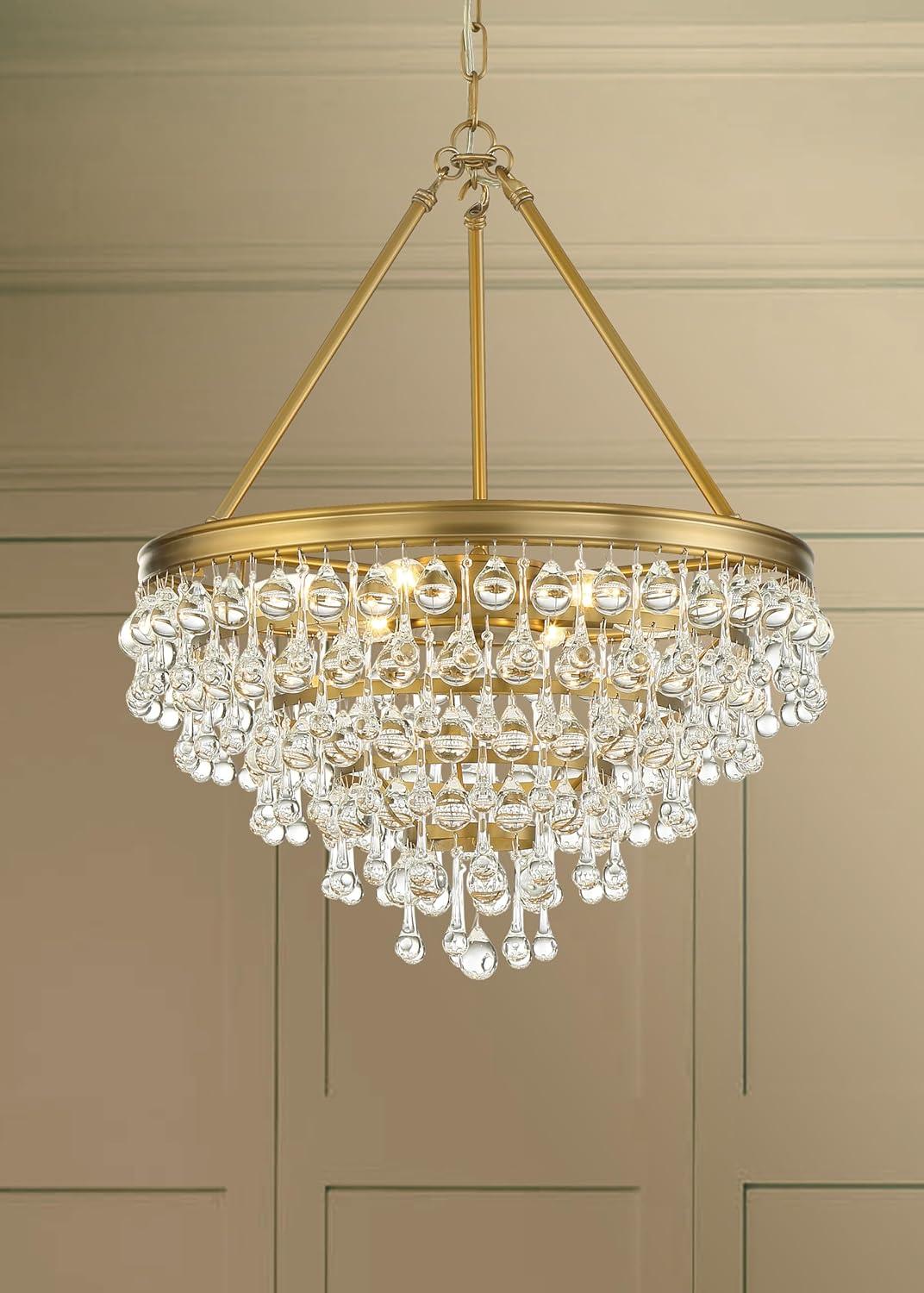 Vibrant Gold 6-Light Crystal Teardrop Chandelier