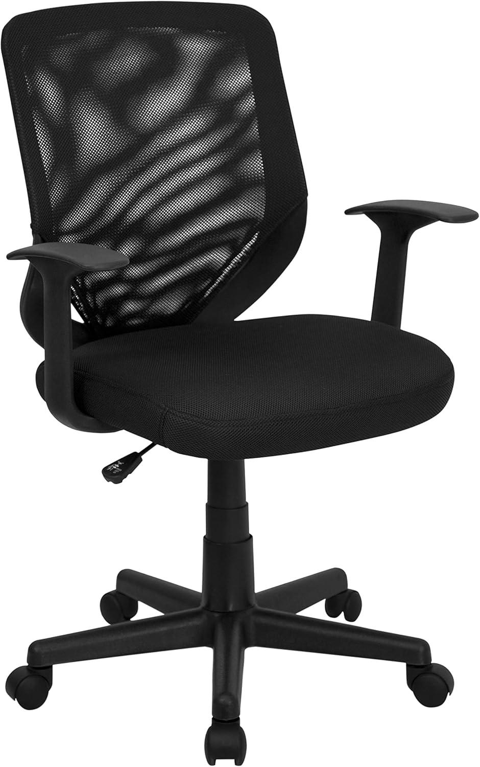 Ergonomic Mesh Mid-Back Swivel Task and Office Chair with T-Arms, Black