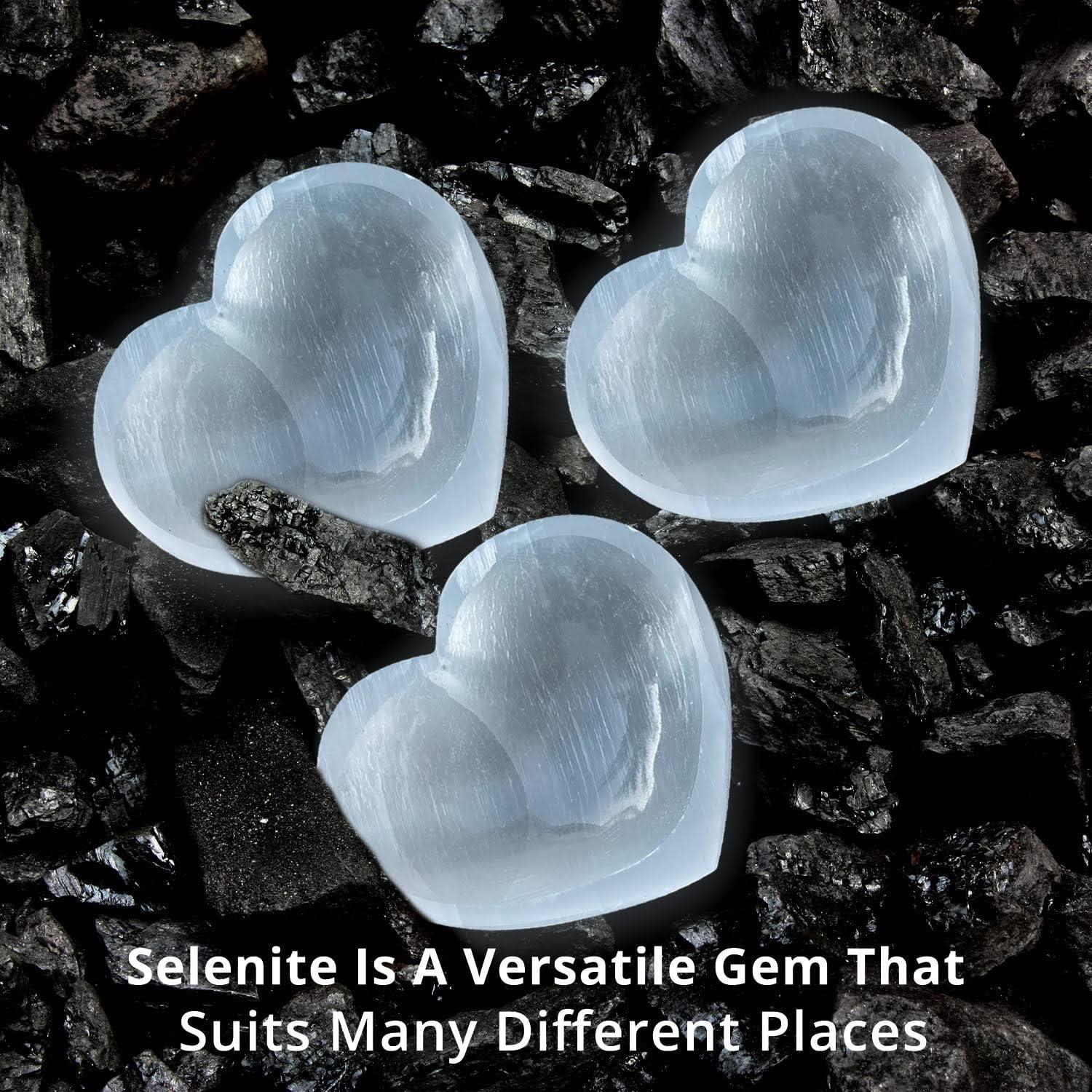 Himalayan Glow Selenite Crystal Heart Stone, Stone-10 cm, White