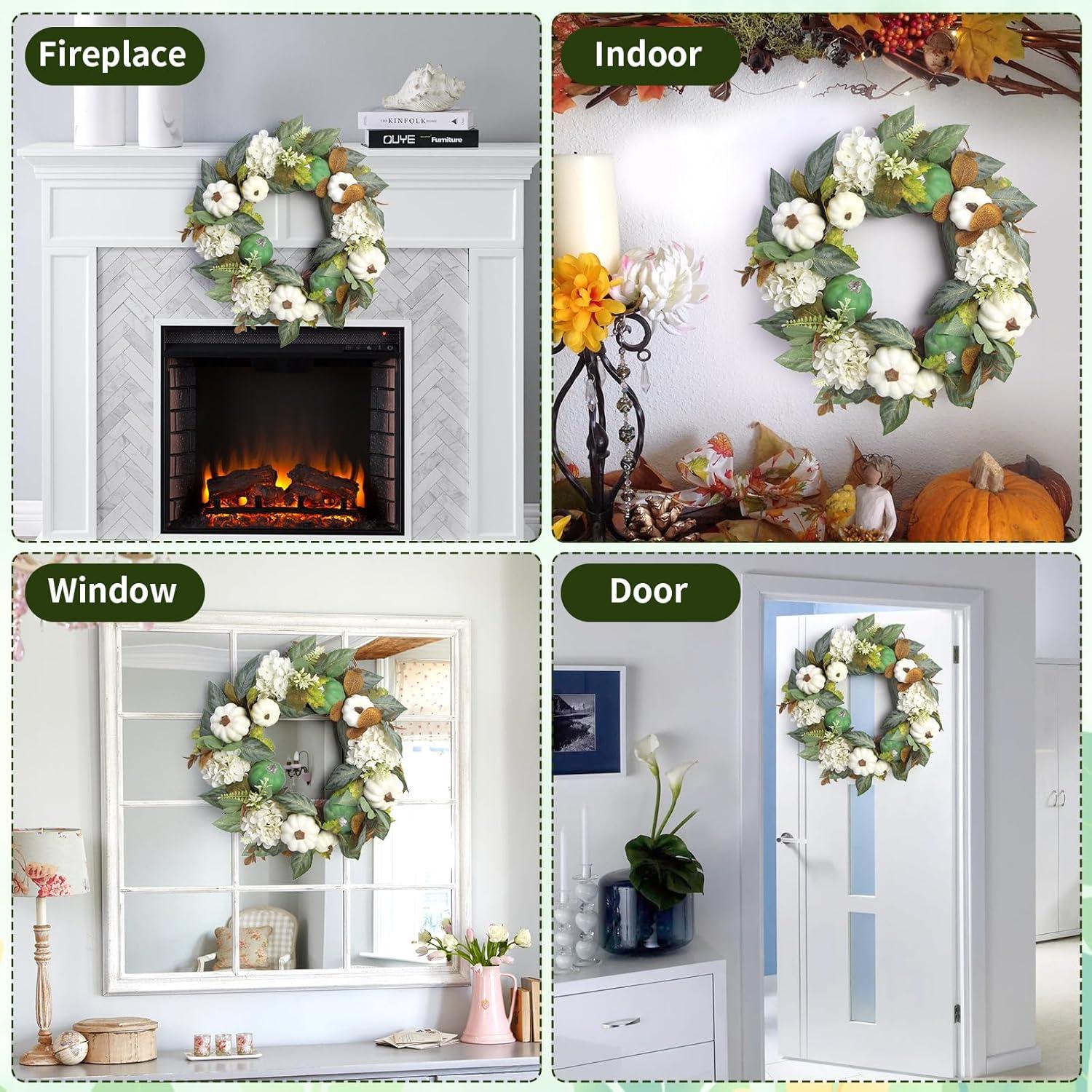 Fall Wreath 20’’ Autumn Front Door Wreath Harvest Wreath with Sunflower Pumpkins Berries Maple Leaves Daisies for Outside Indoor Home Wall Festival Thanksgiving Autumn Farmhouse Decor