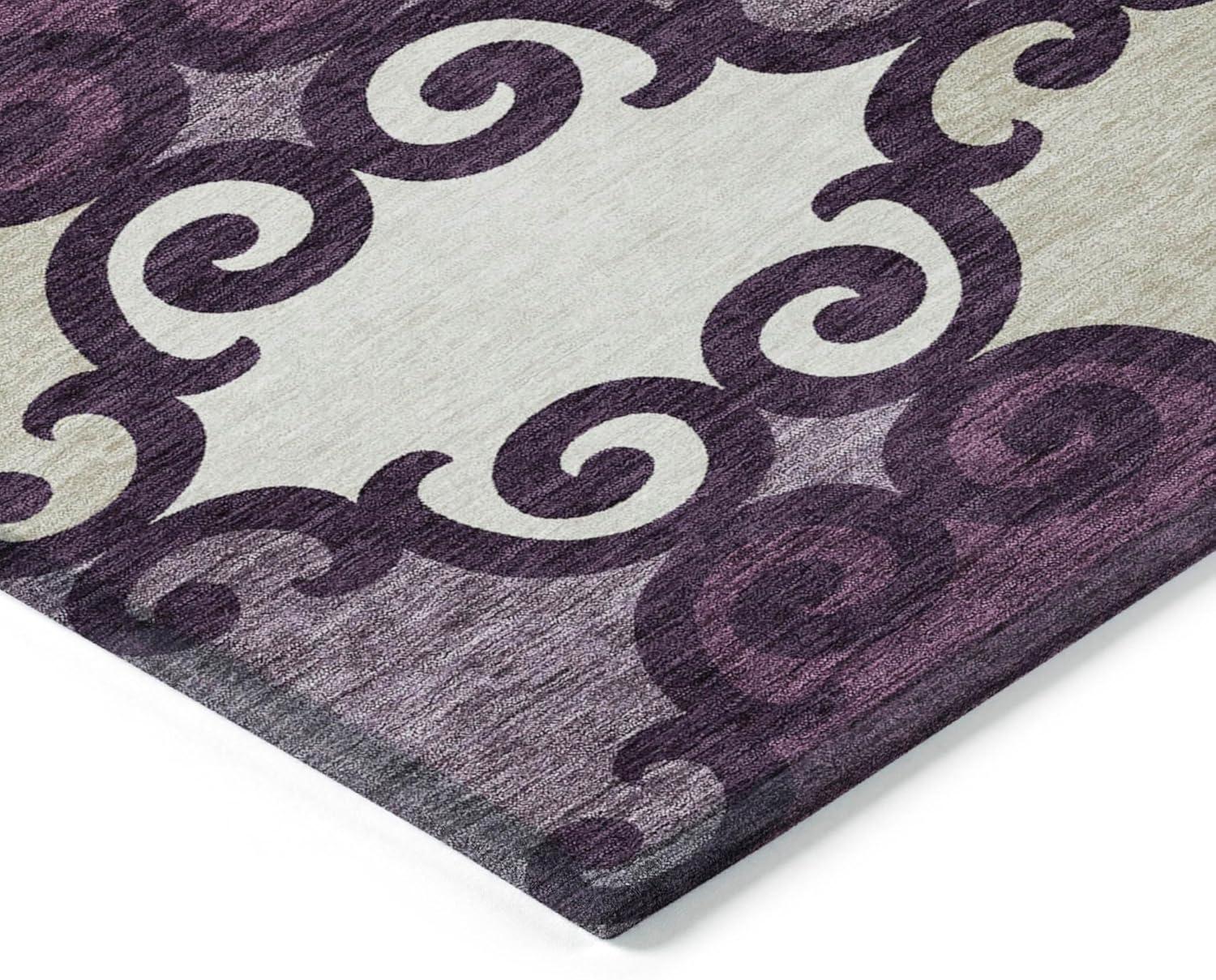 Eggplant and Beige Rectangular Synthetic Flat Woven Rug