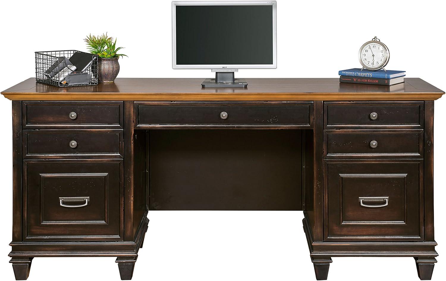 Hartford Black Wood Home Office Desk with USB Ports