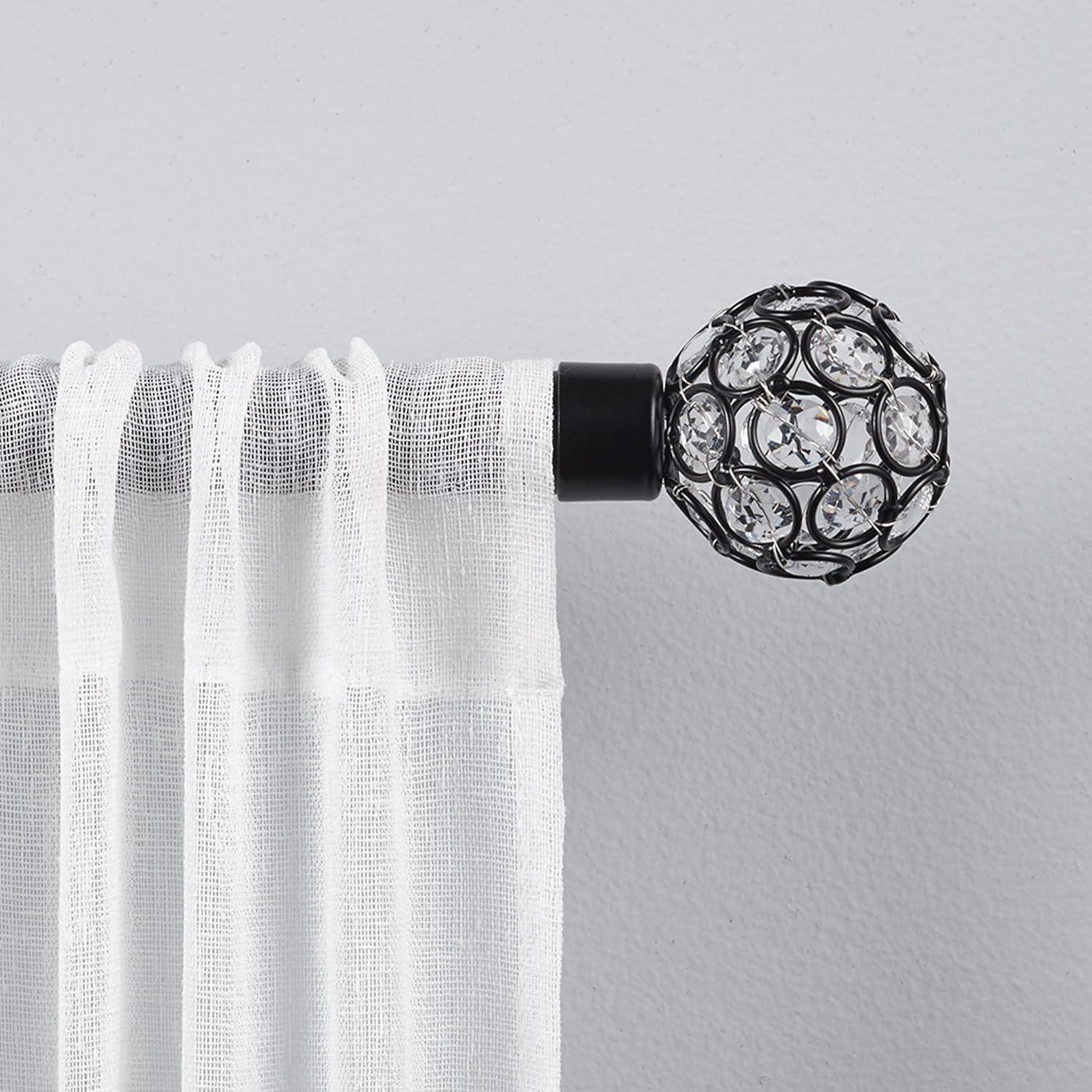 Matte Black Adjustable Curtain Rod with Crystal Finials