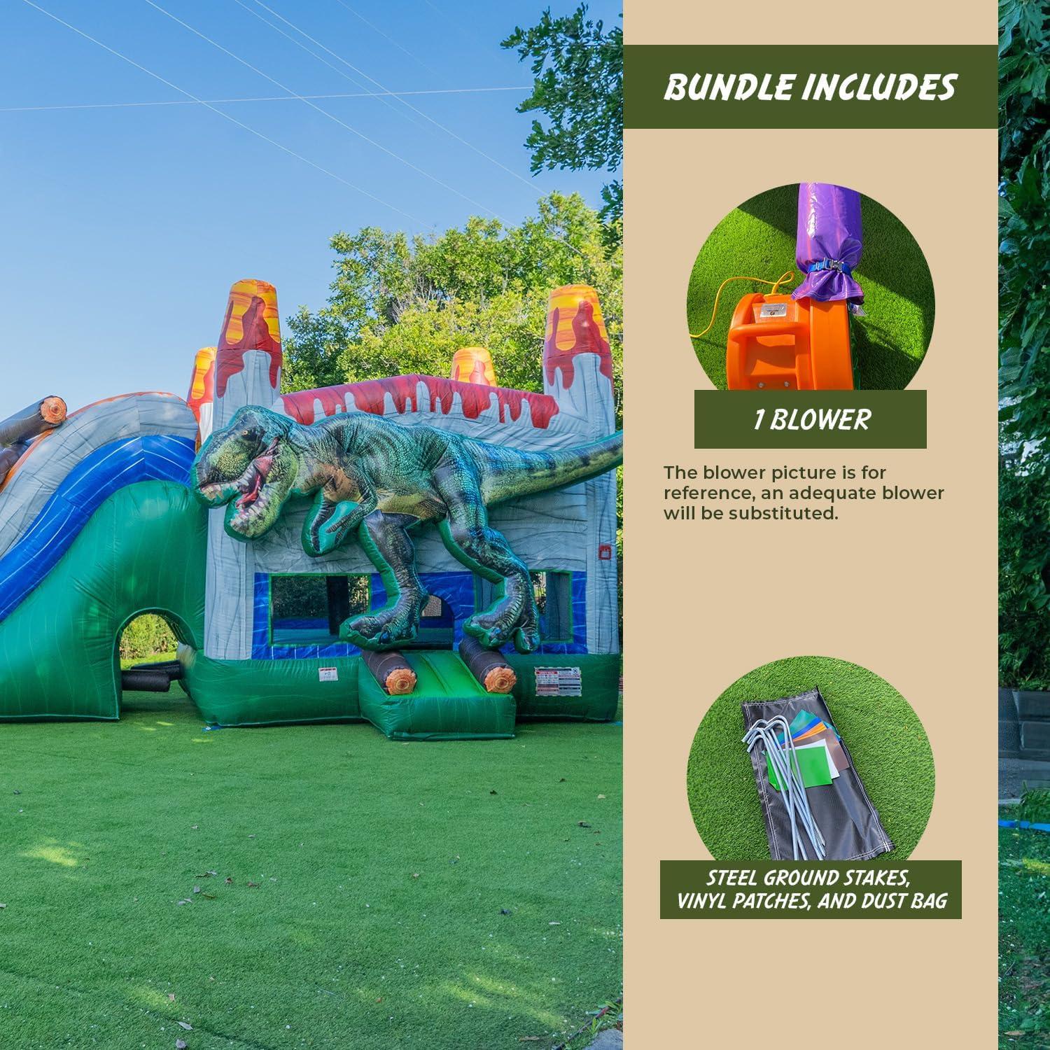 XJUMP Dinosaur Commercial Grade Bounce House Water Slide (with Pool and Blower)