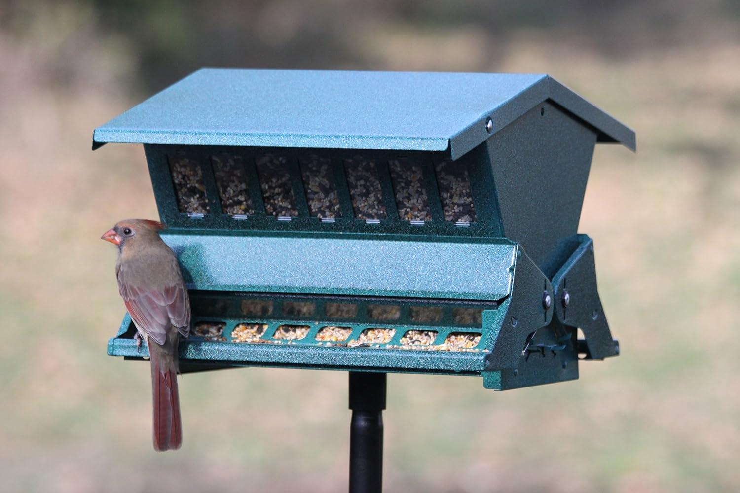 Green Metal Squirrel Proof Double-Sided Bird Feeder