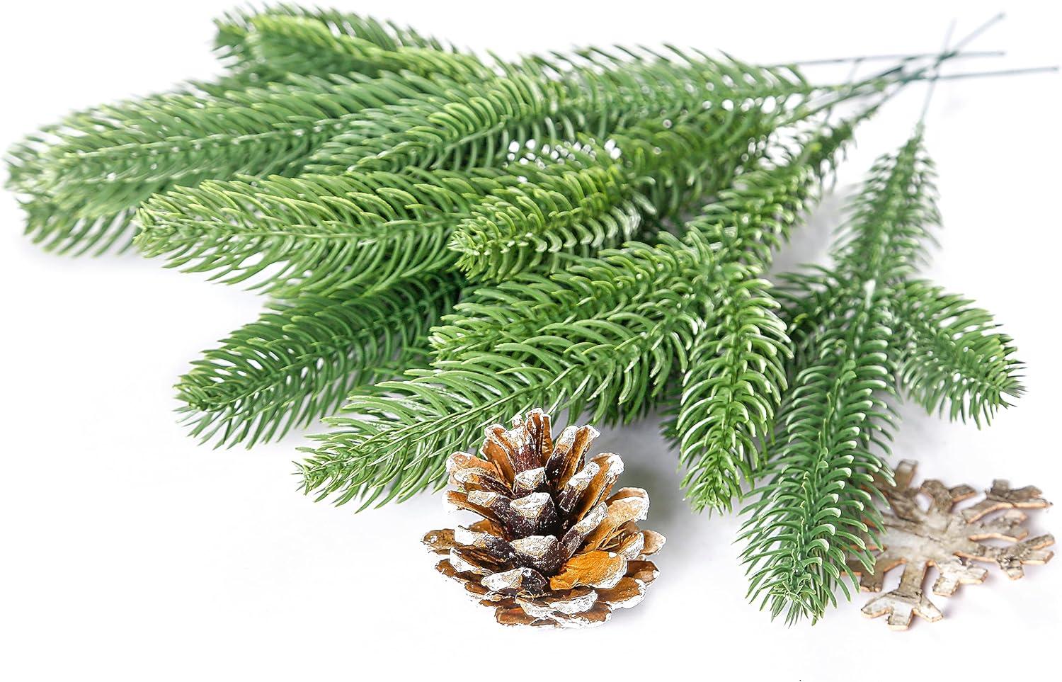 50 Pcs Artificial Pine Branches Christmas Pine Needles Green Plants Fake Greenery Pine Picks Christmas Decorations for DIY Garland Wreath Xmas Embellishing and Home Garden Decoration