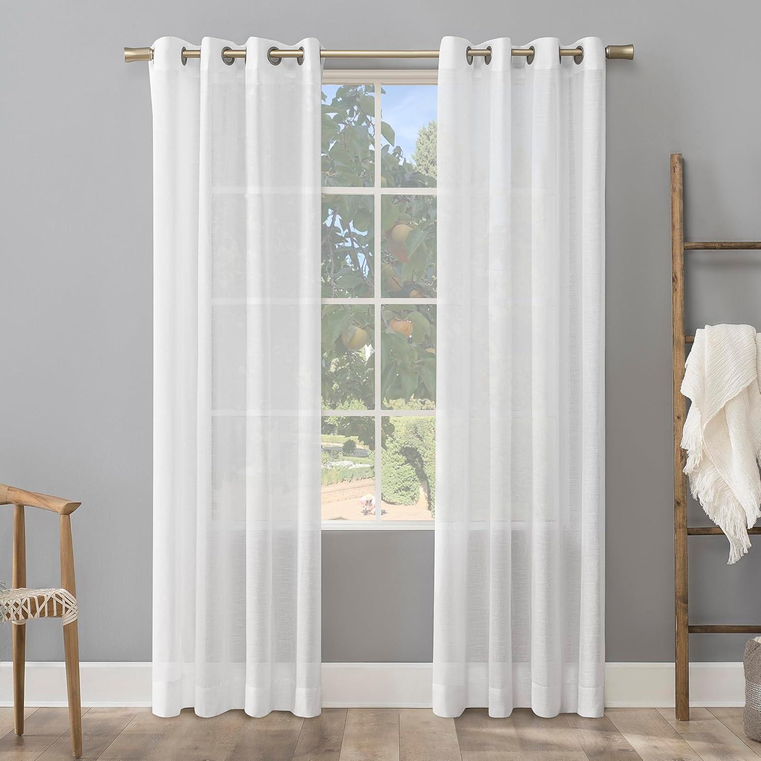 95"x52" Slub Textured Linen Blend Grommet Top Curtain White - Archaeo: Modern Light Filtering Panel