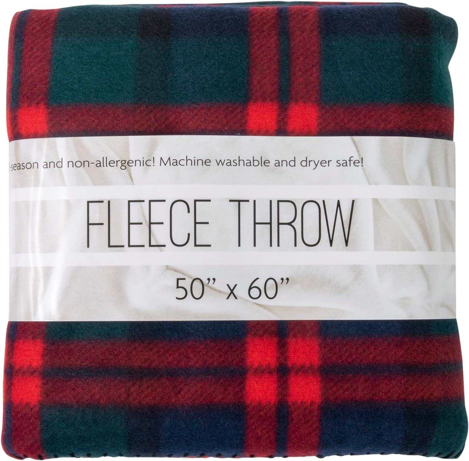 Single Plaid Color 60?L x 50?W Fleece Throw Blanket for Fall, Winter, Spring, Summer, Men, Women, Children & Pets in Red & Green Plaid