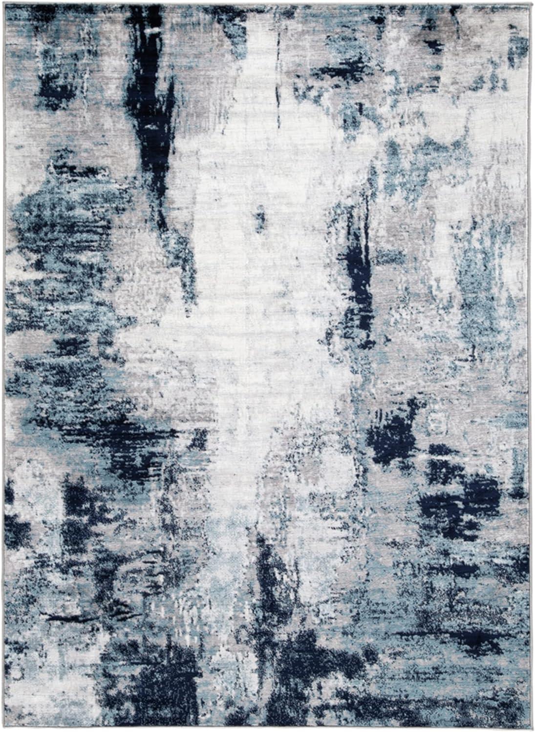 Leonelle Blue and Gray Abstract 5' x 7' Synthetic Rug