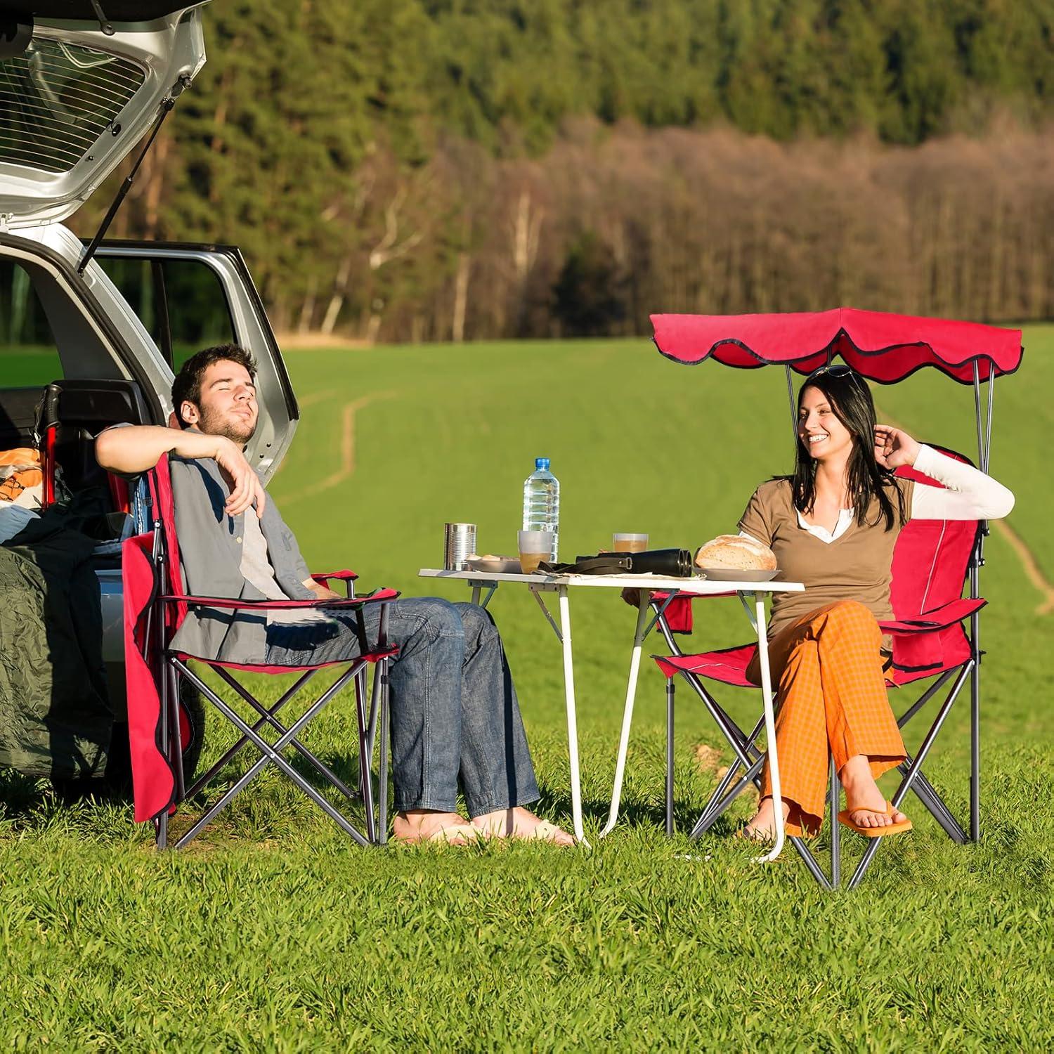 Arlmont & Co. Portable Folding Beach Canopy Chair With Cup Holders
