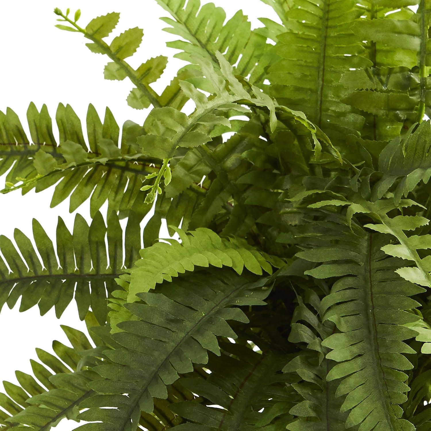 Nearly Natural 20" x 14" Artificial Boston Fern Plant in Decorative Planter Brown - Indoor Faux Foliage Display