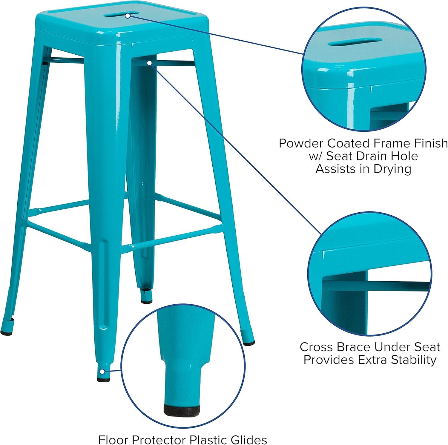 Emma and Oliver Commercial Grade 30"H Backless Teal-Blue Indoor-Outdoor Barstool