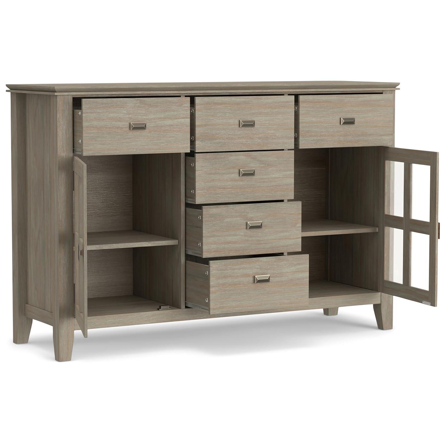 Simpli Home Artisan Solid Wood Sideboard Buffet In Distressed Grey