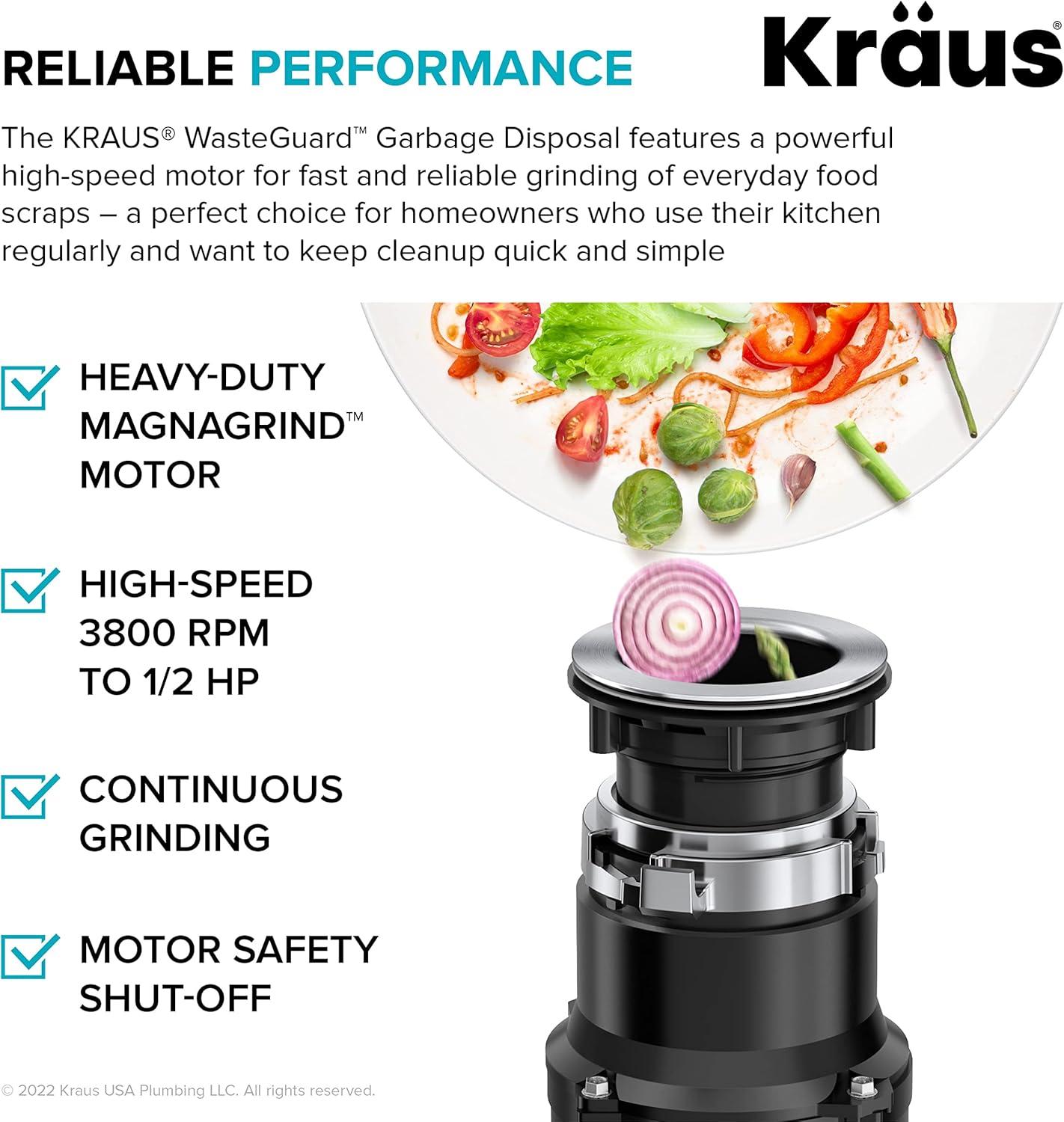 Kraus WasteGuard High-Speed 1/2 HP Continuous Feed Garbage Disposal