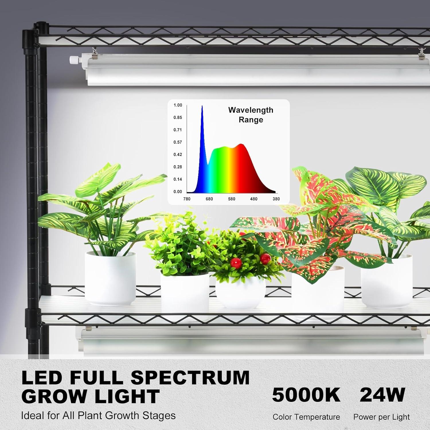 Black Metal 6-Tier Plant Stand with Grow Lights and Wheels