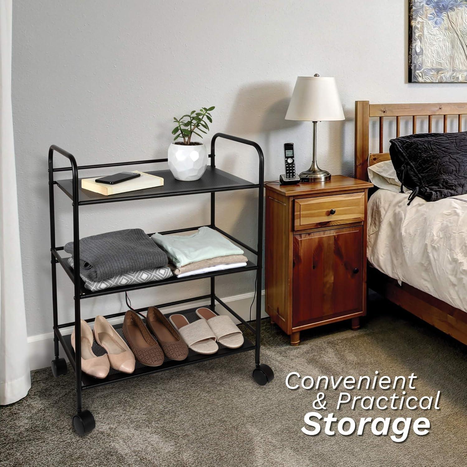 Black 3-Tier Metal Rolling Utility Storage Cart