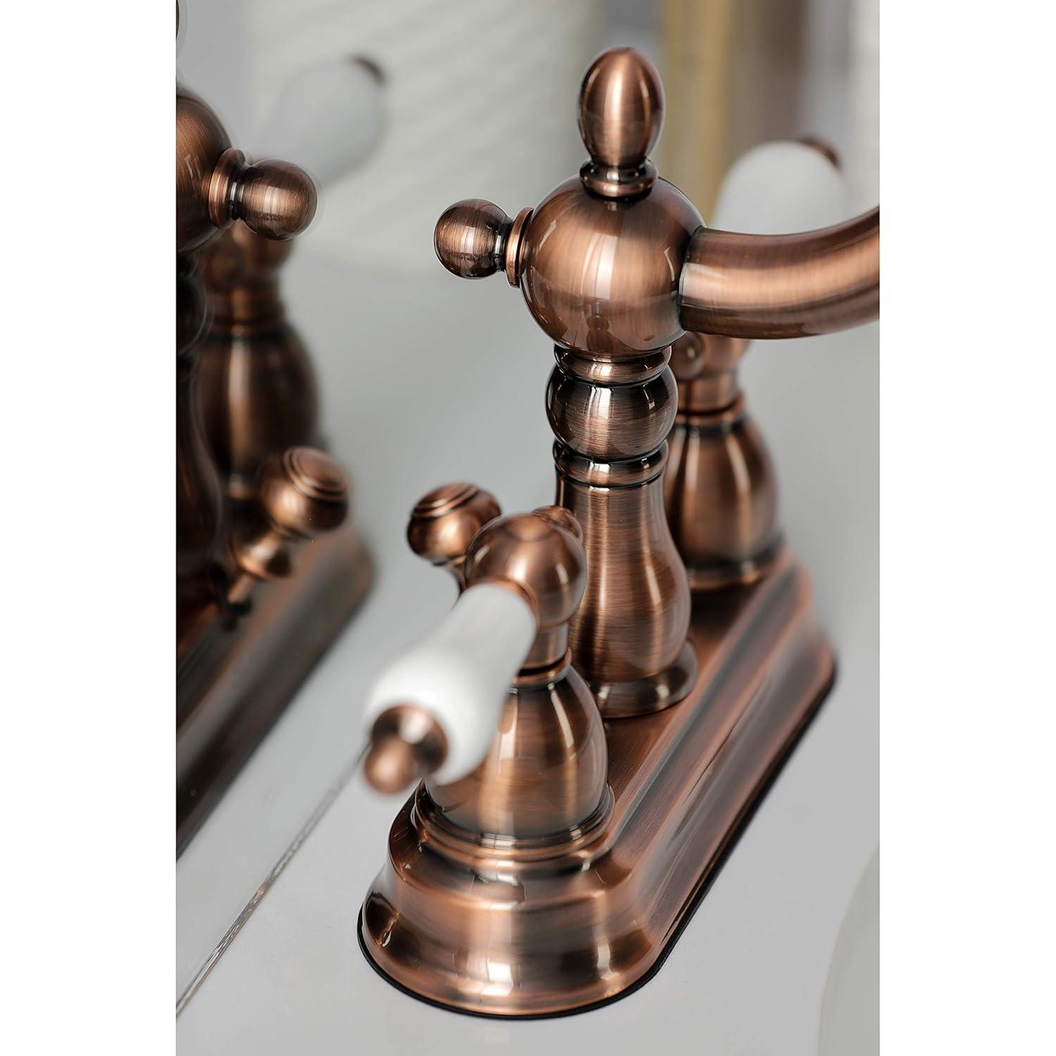 Kingston Brass Heritage Two-Handle 3-Hole Deck Mount 4" Centerset Bathroom Faucet with Plastic Pop-Up