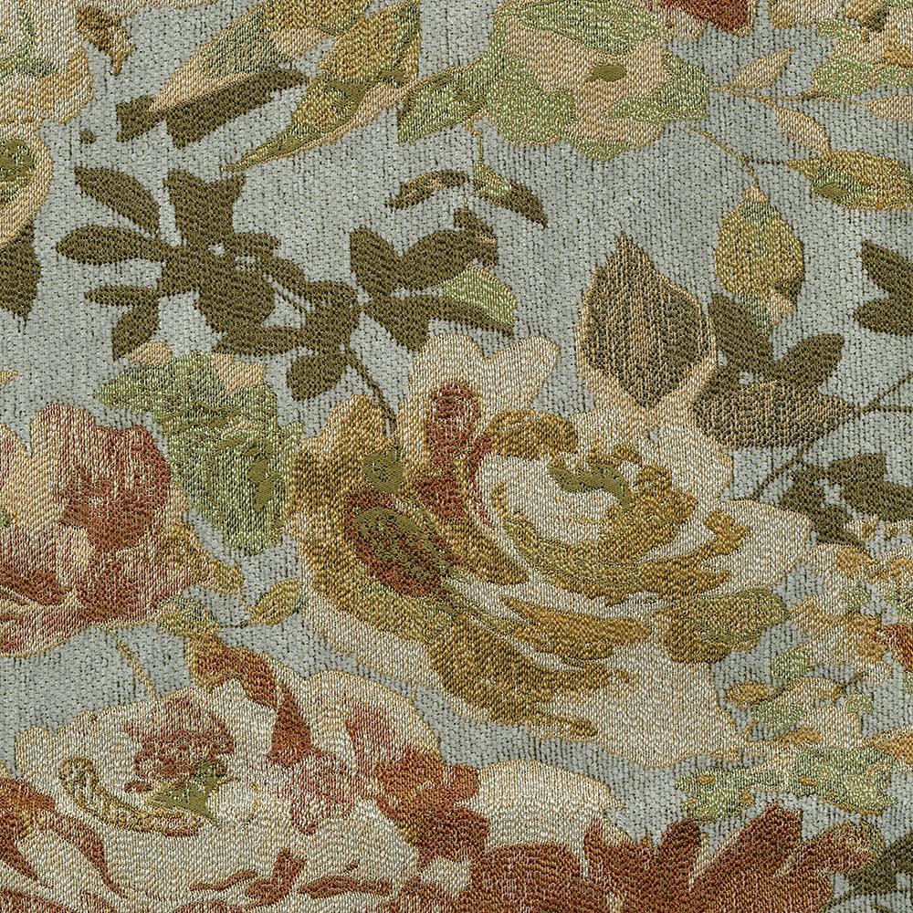 Blue Floral Brocade Upholstery Fabric by the Yard