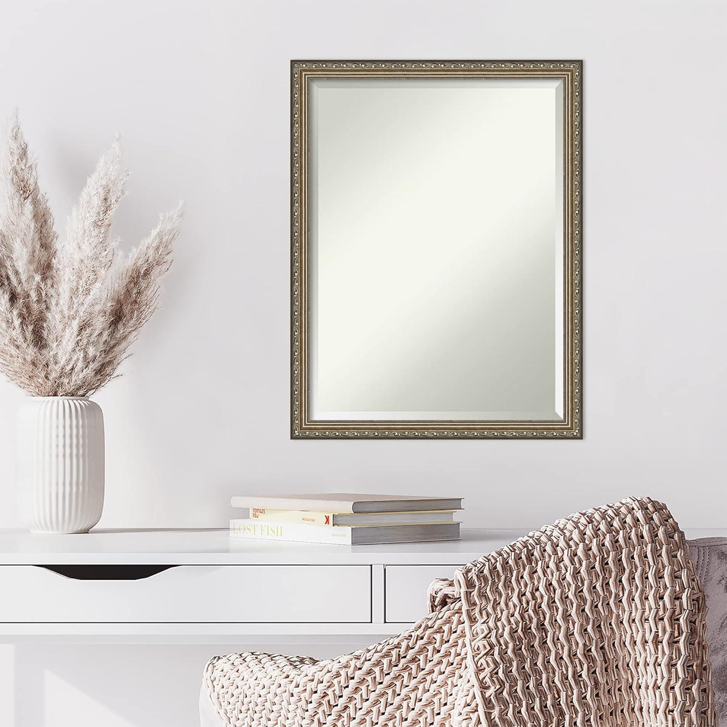 Amanti Art Beveled Wood Wall Mirror - Parisian Silver Frame Outer Size: 20 x 26 in