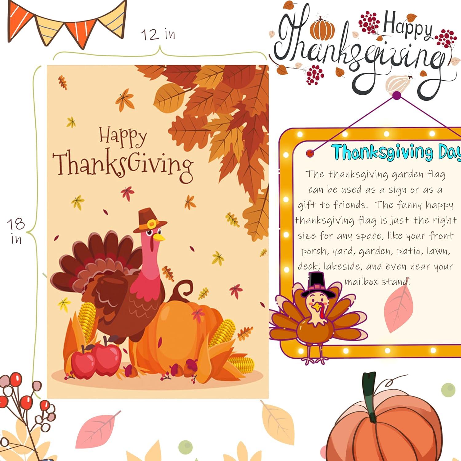 Thanksgiving Garden Flag,Happy Thanksgiving Flags 12 x 18 Inch Thanksgiving House Flag Double-Sided 2 Layer Thanksgiving Turkey House Flag For Thanksgiving Decoration