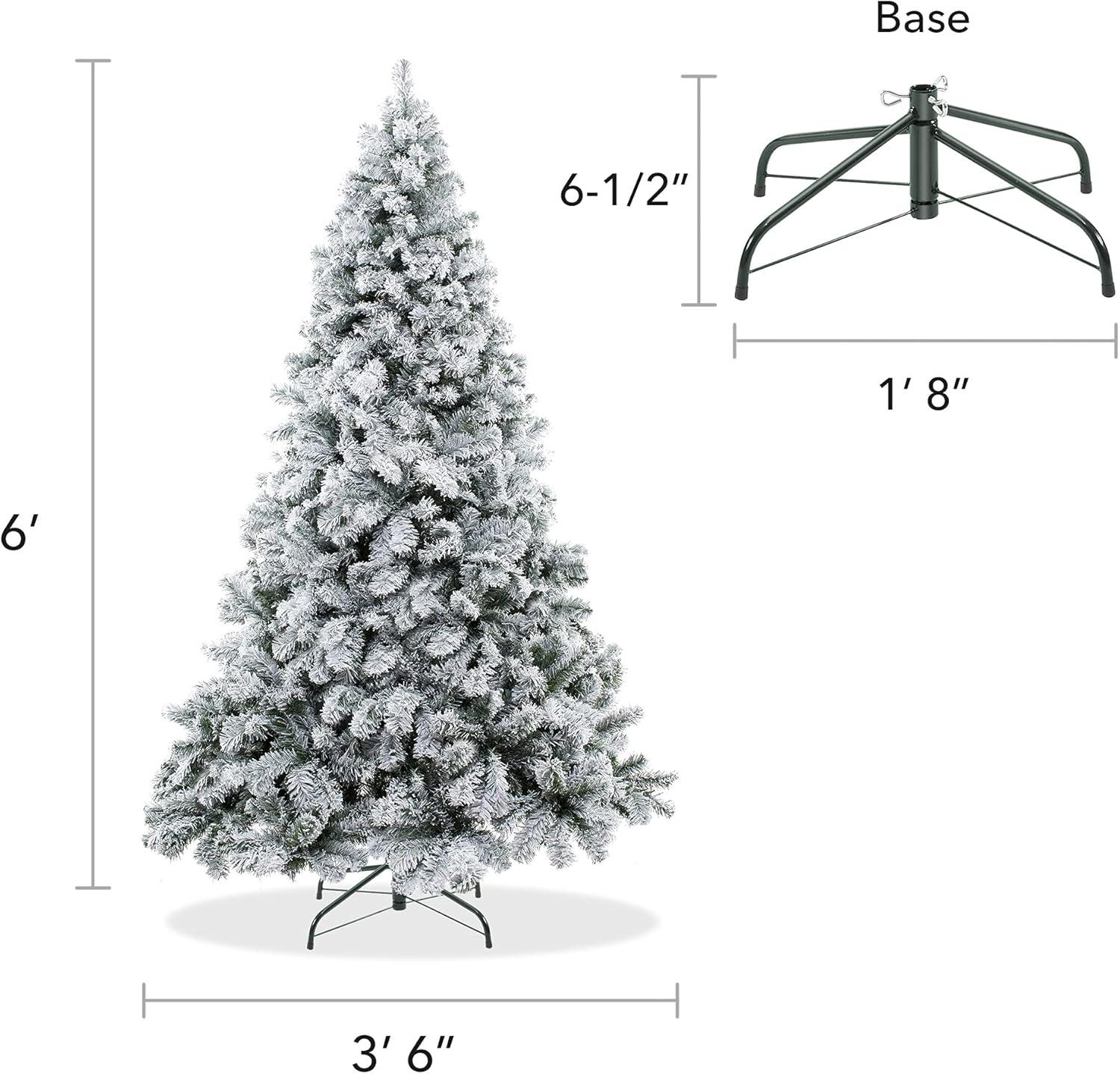 Casafield Realistic Snow-Flocked Pine Artificial Holiday Christmas Tree with Sturdy Metal Stand