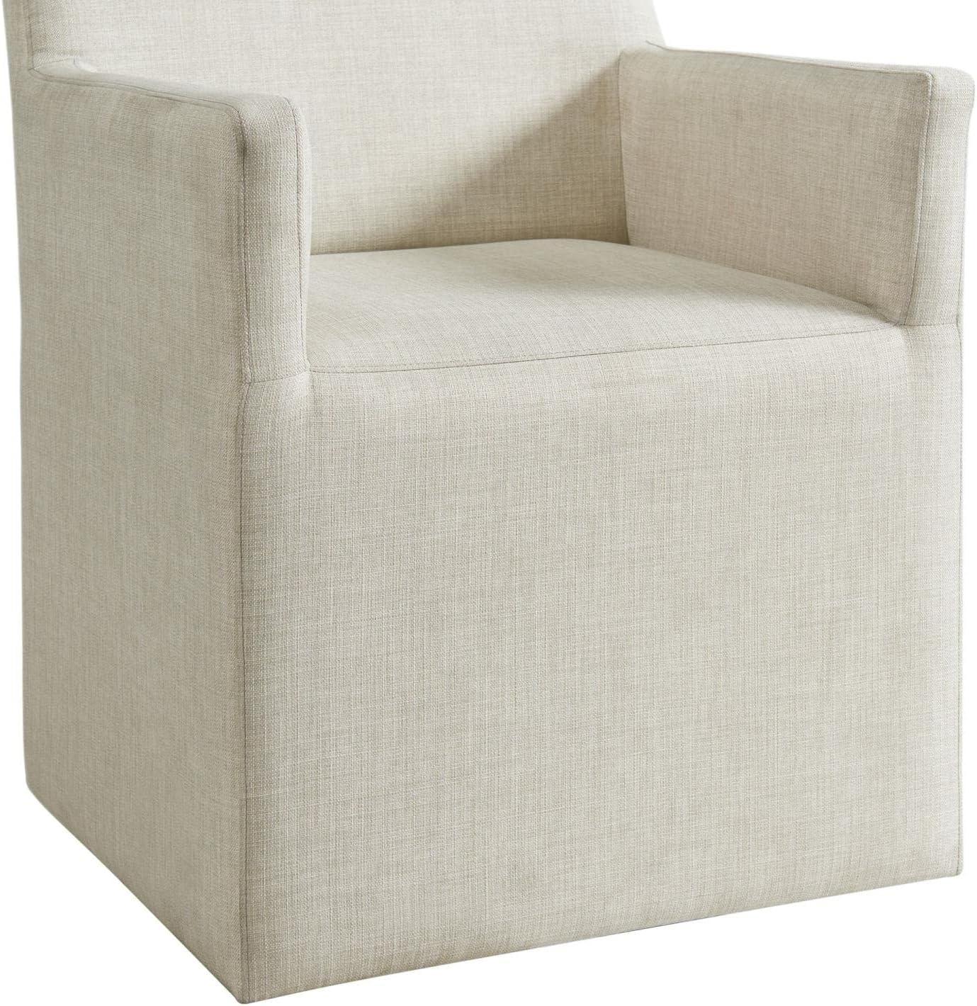 Transitional Gray Upholstered Wood Arm Chair with Casters