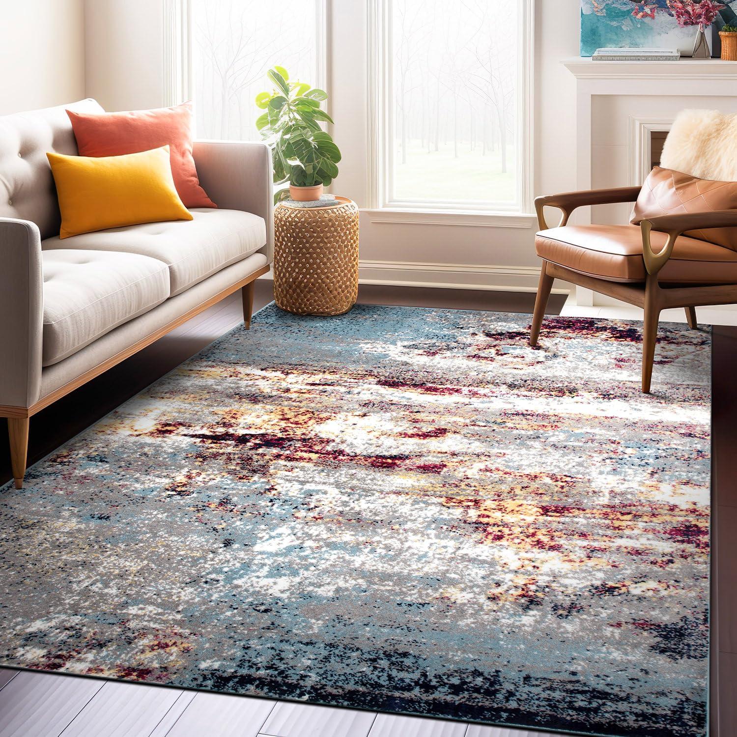 World Rug Gallery Distressed Abstract Watercolor Multi 5' x 7' Area Rug