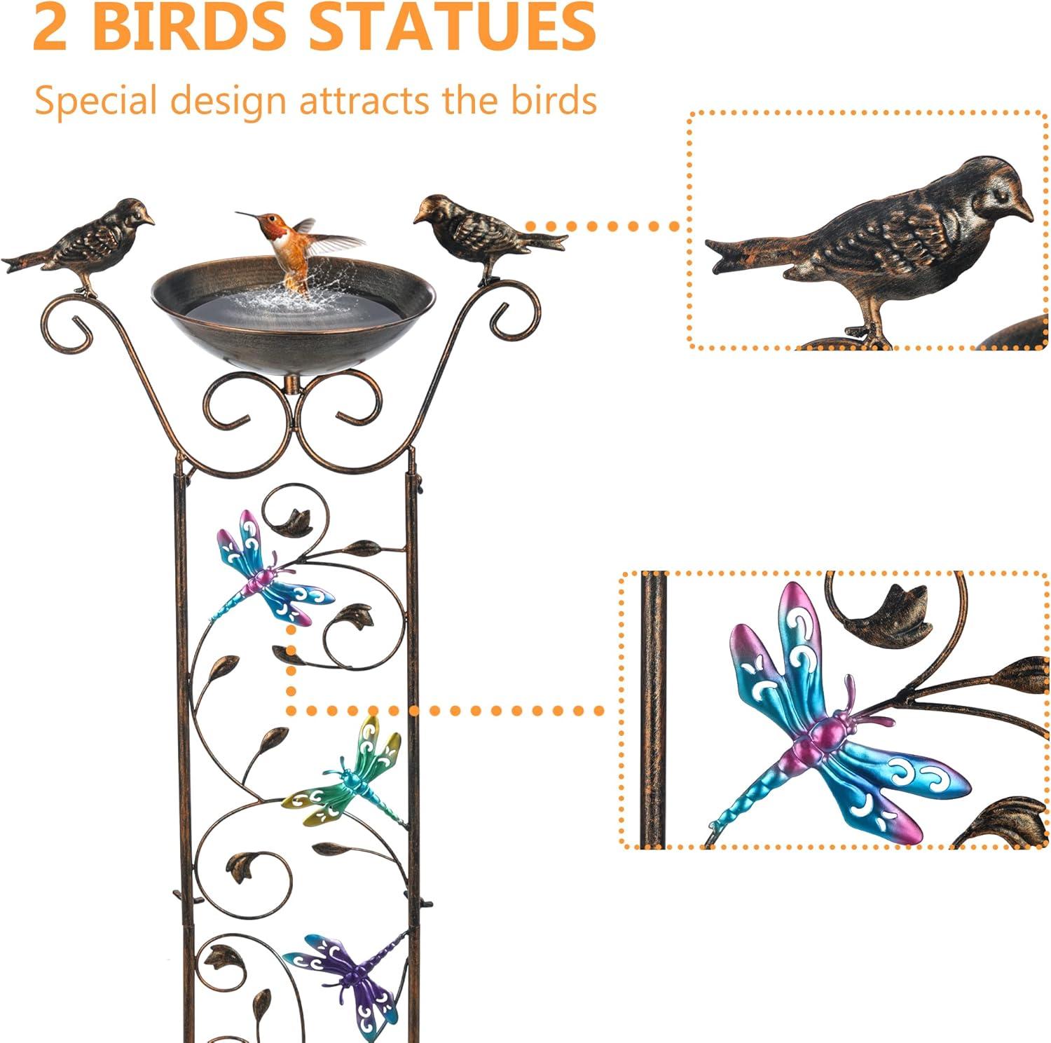 Elegant 40" Bronze Metal Garden Trellis with Bird Bath