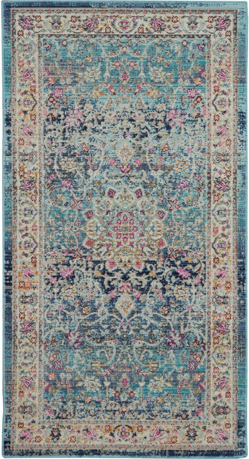 Nourison Vintage Kashan VKA01 Blue/Ivory/Orange Indoor Area Rug - 2' x 4'
