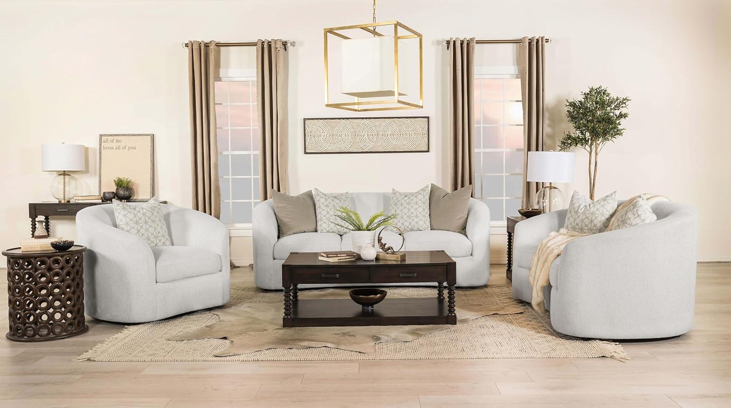 Coaster Rainn 3-piece Modern Fabric Upholstered Tight Back Living Room Set Latte