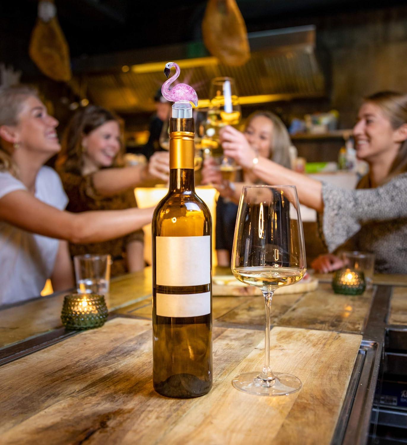 Pink Flamingo LED Glass Wine Bottle Stopper with Chrome Base