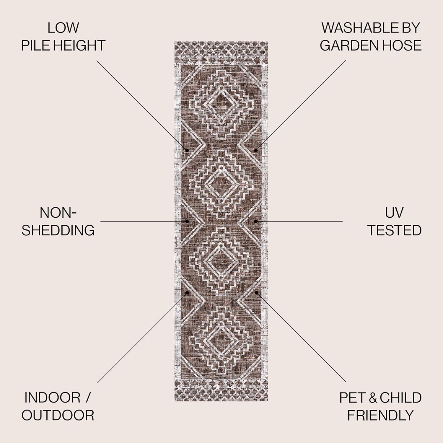 2'x10' Marokko Diamond Medallion Indoor/Outdoor Runner Rug, Brown/Beige - JONATHAN Y
