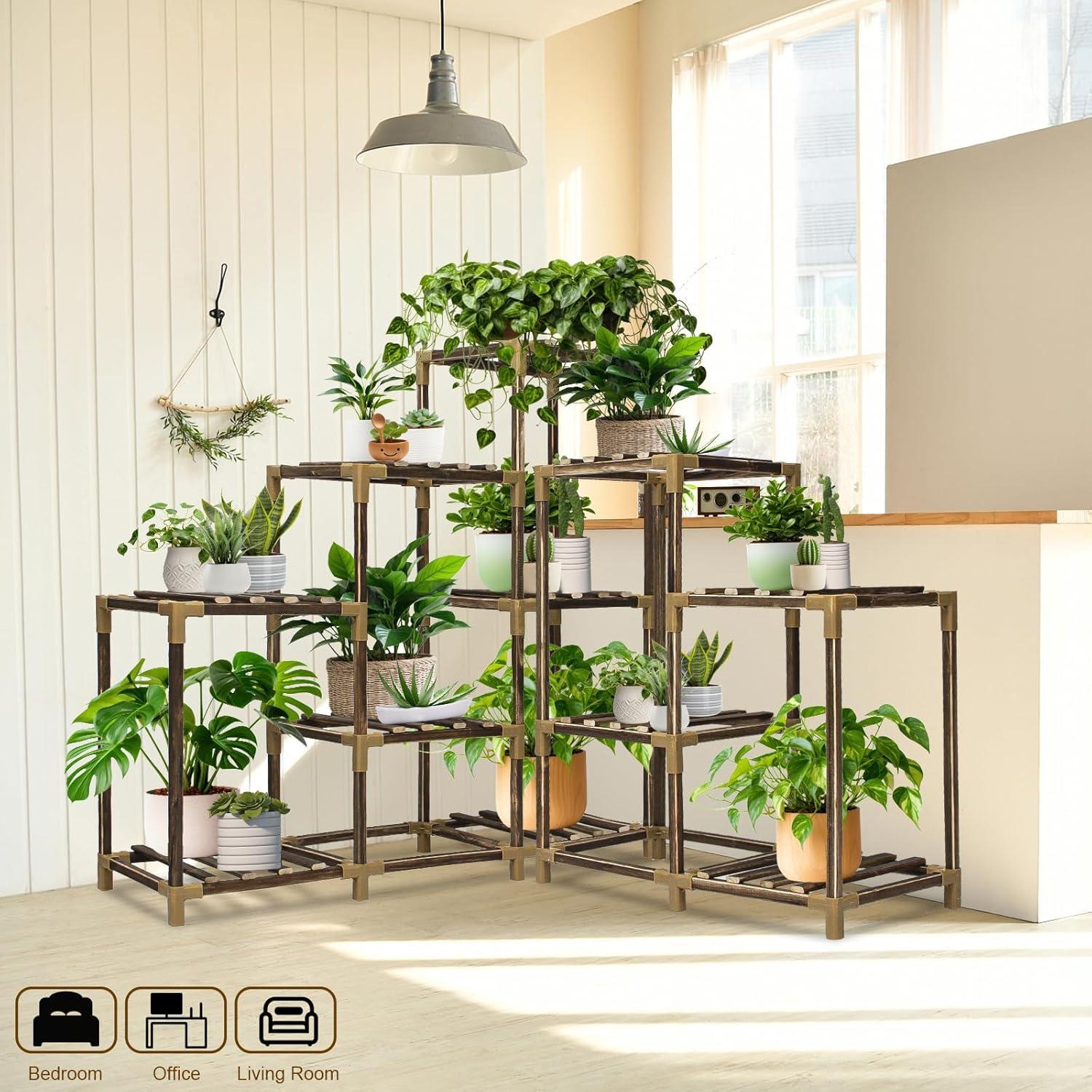 Natural Wood 11-Tier Rectangular Indoor Outdoor Plant Stand