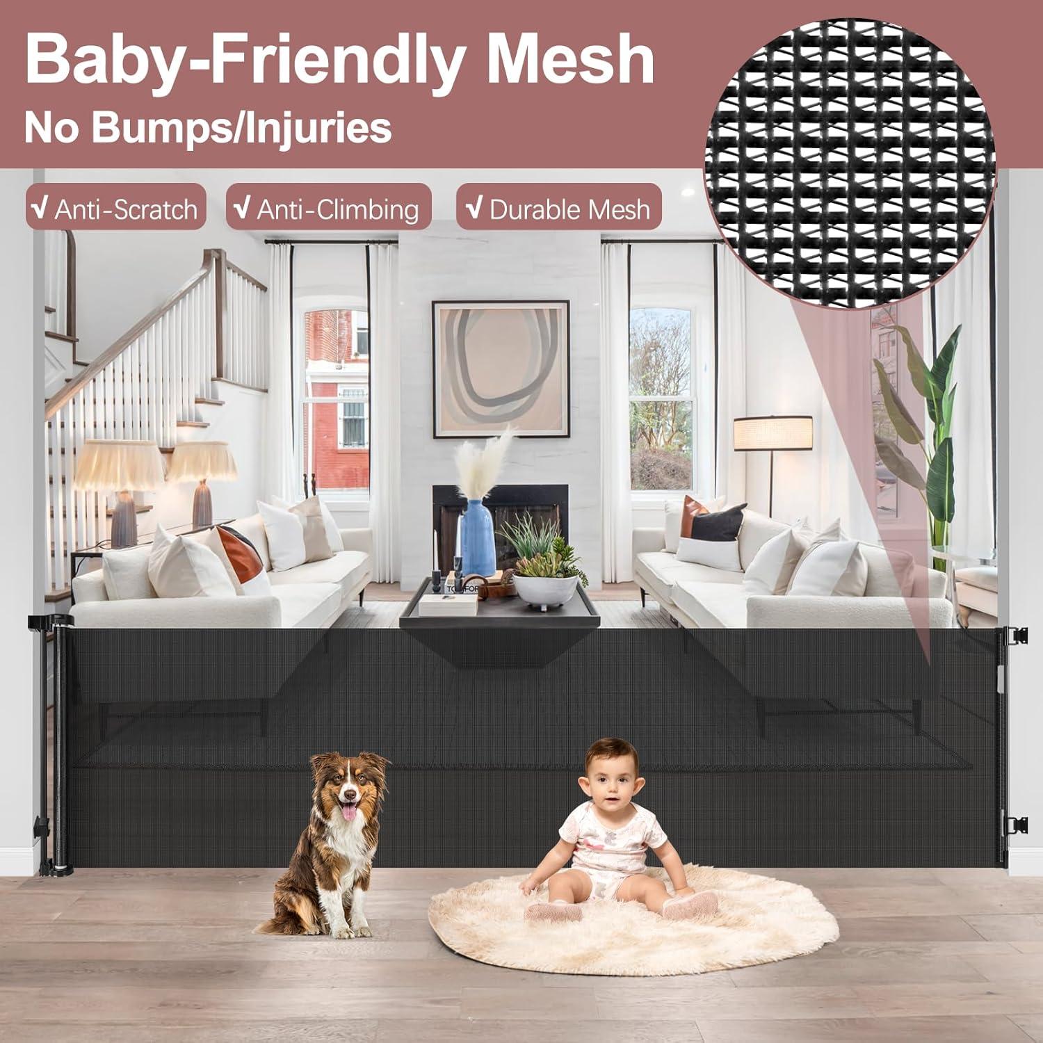 Extra Wide Black Retractable Mesh Baby and Pet Gate