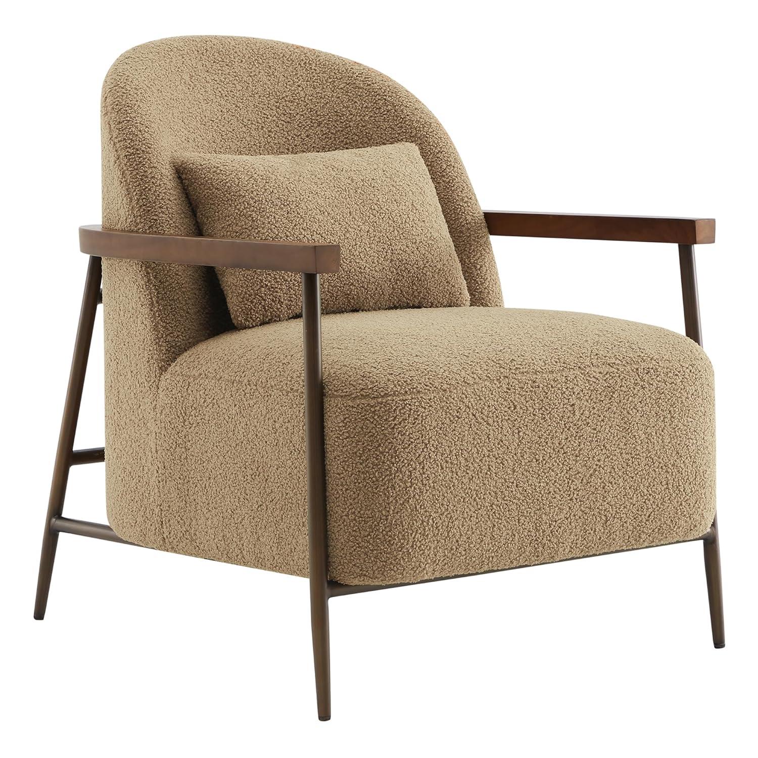 Quiteria Camel Fabric Accent Chair with Solid Wood and Metal Frame