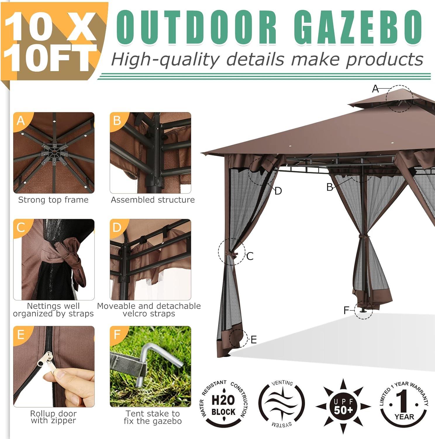 COBIZI 12X20 Heavy Duty Gazebo Outdoor Gazebo with Mosquito Netting and Curtains, Canopy Tent Deck Gazebo with Double-Arc Roof Ventiation and Metal Steel Frame Suitable for Lawn, Backyard, Patio,Gray