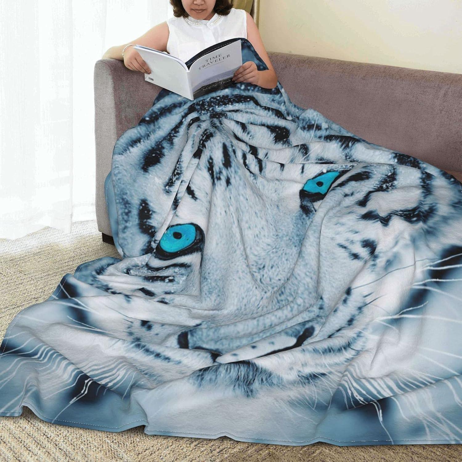 Blue Eyes White Tiger Fleece Throw Blanket 50" x 60"