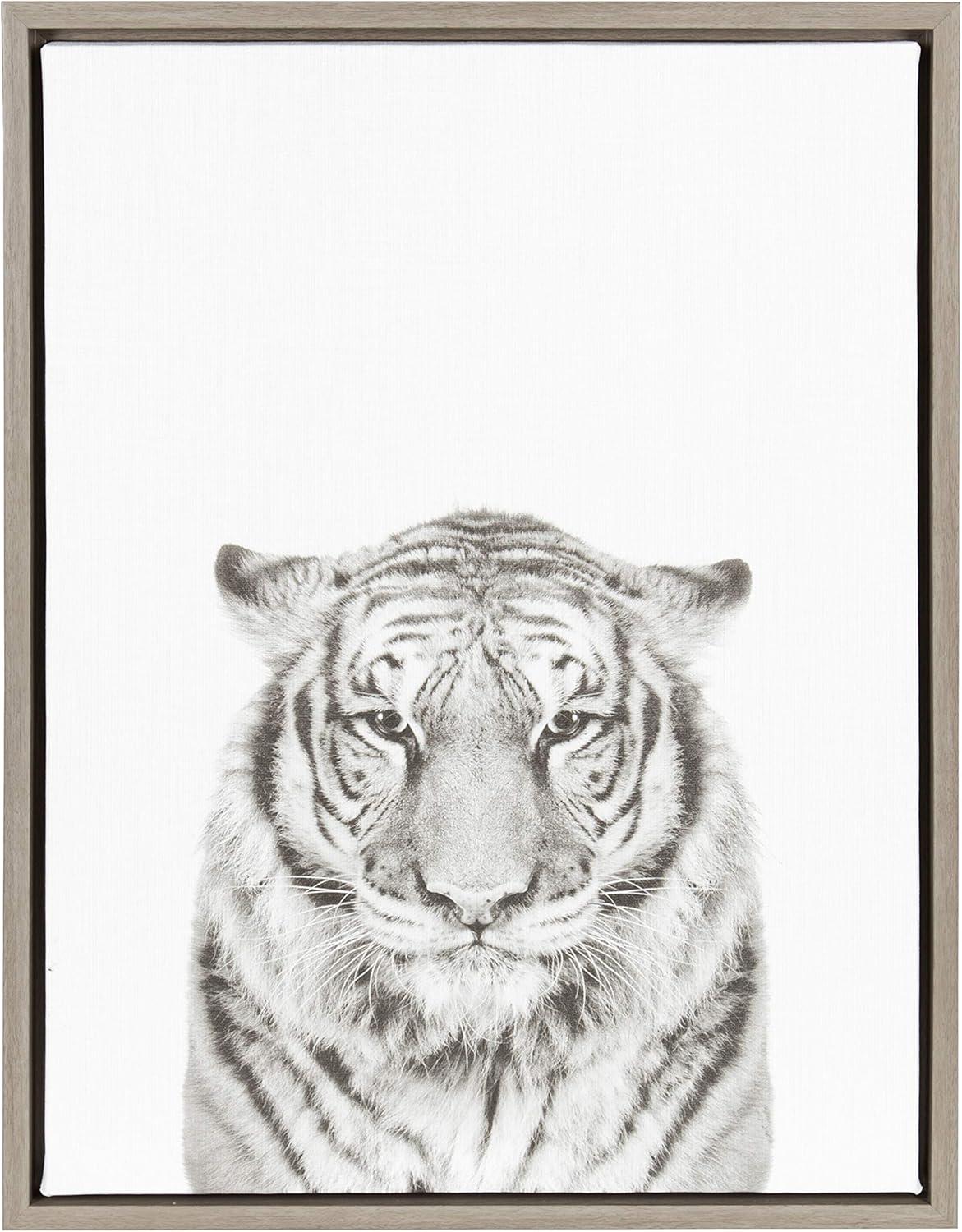 18" x 24" Sylvie Tiger Portrait Framed Canvas by Simon Te Tai Gray - Kate and Laurel