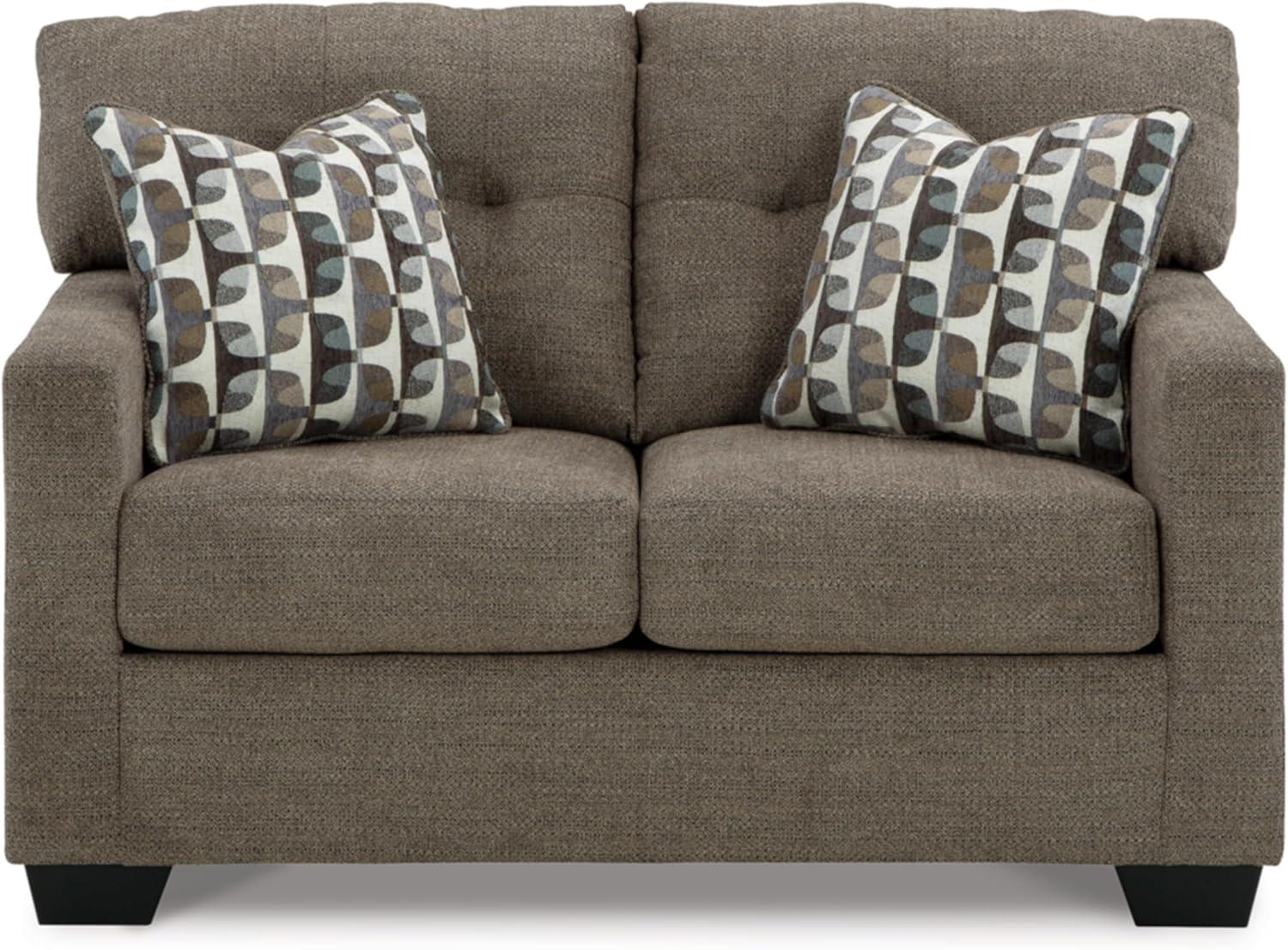 Chocolate Tufted Fabric Loveseat with Track Arms