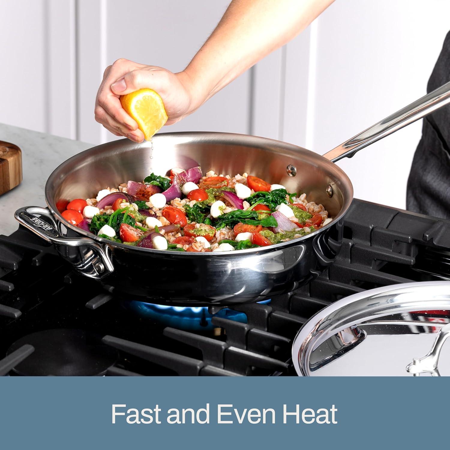 All-Clad D3 Stainless 3-ply Bonded Cookware, Saute Pan with lid, 4 quart