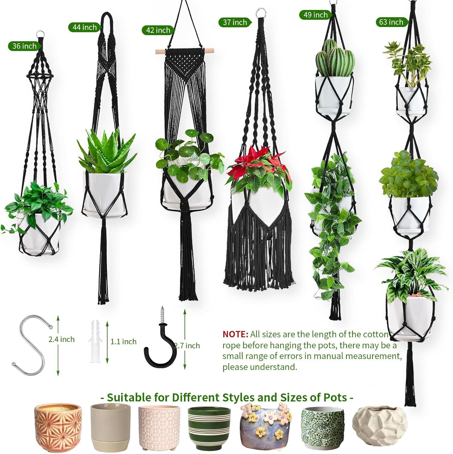Plant Hangers, 6Pack Hanging for Indoor Plants W/Hangers Kit Handmade Macromay Plant Hangers Indoor Flower Pots