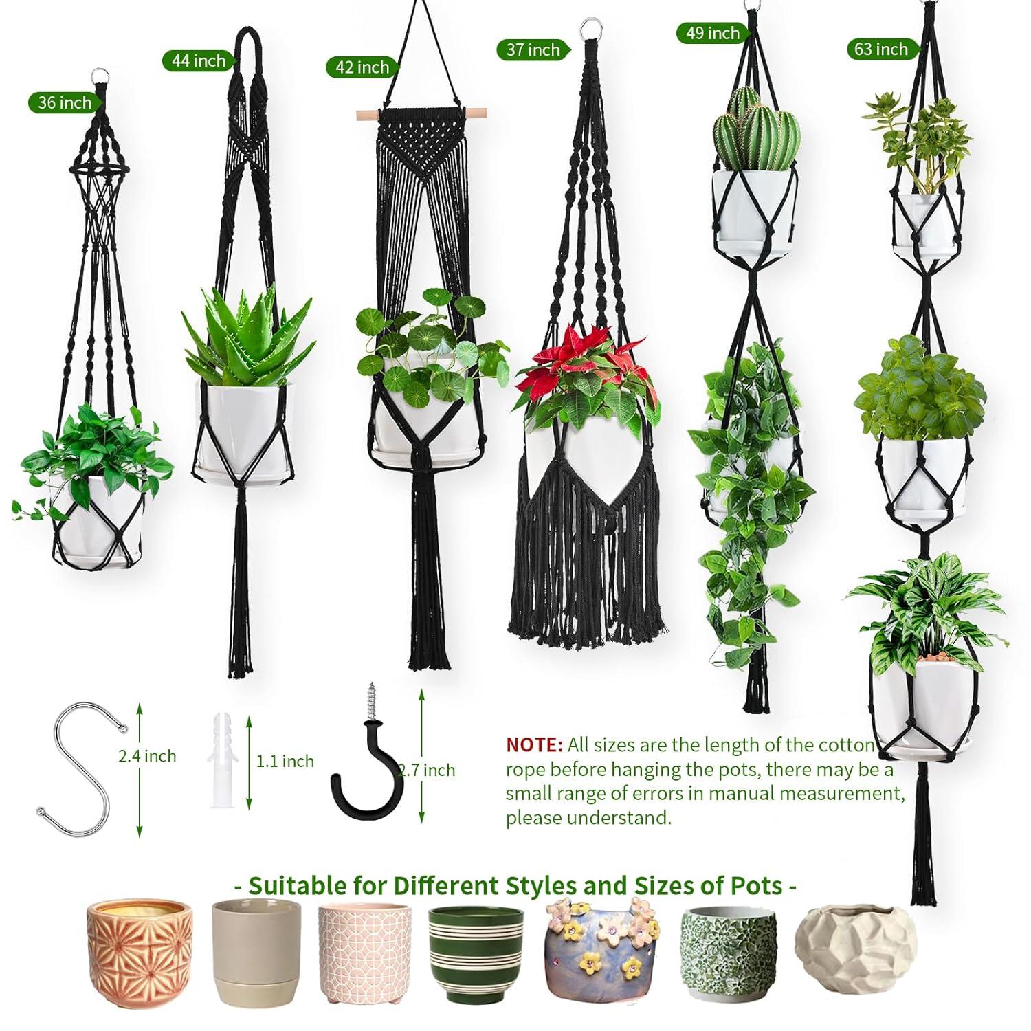 Plant Hangers, 6Pack Hanging for Indoor Plants W/Hangers Kit Handmade Macromay Plant Hangers Indoor Flower Pots