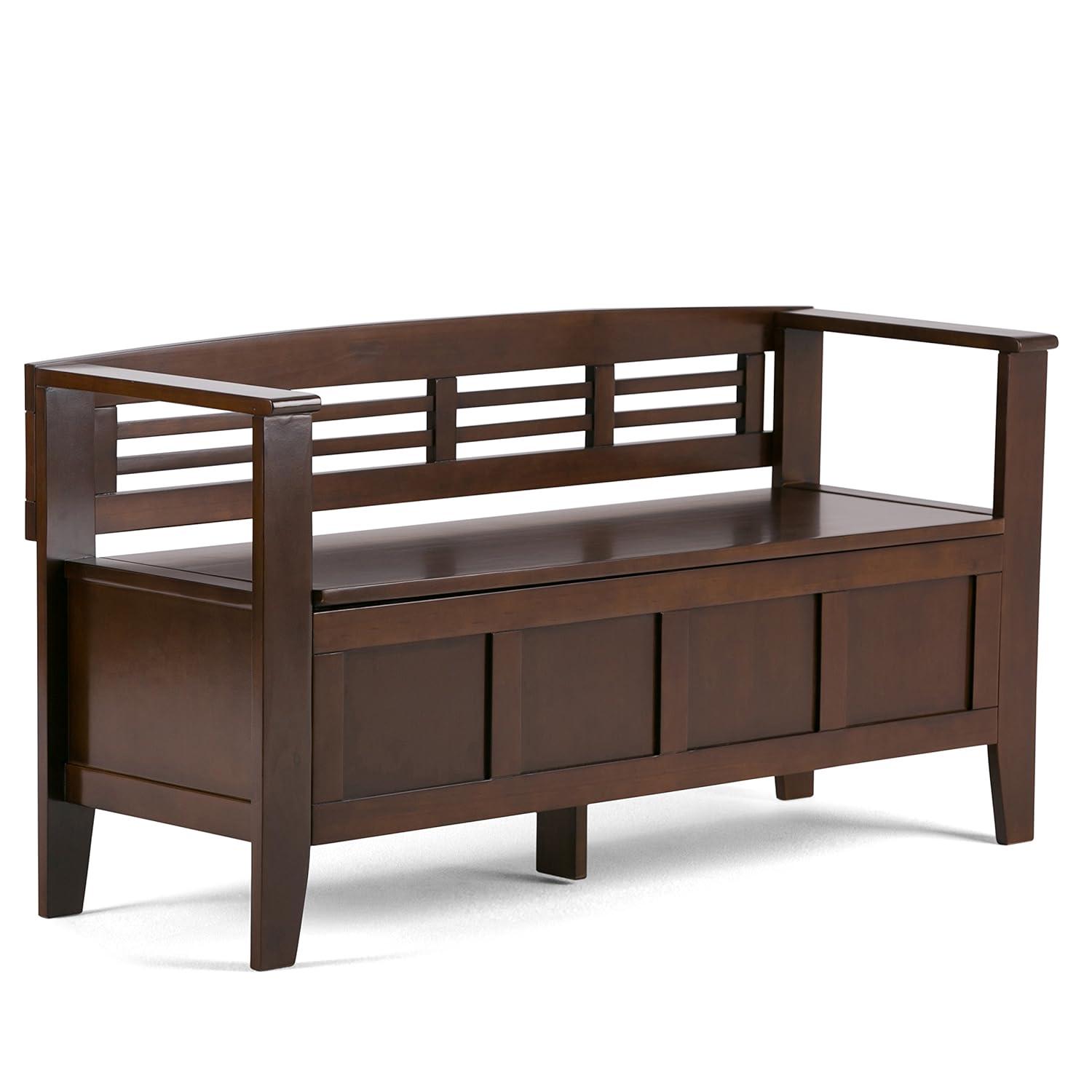Simpli Home Adams 48"W Solid Wood Contemporary Entryway Storage Bench with Lift-Top Lid and Dual Compartments