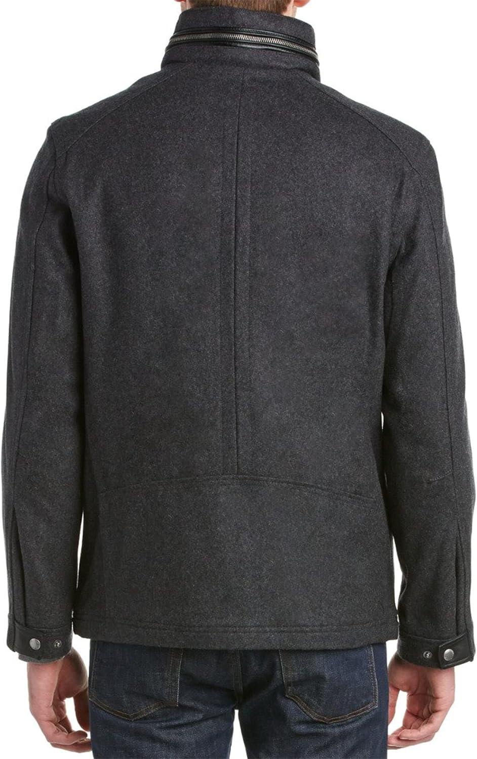 Charcoal Small Melton Wool-Blend Coat with Concealed Hood