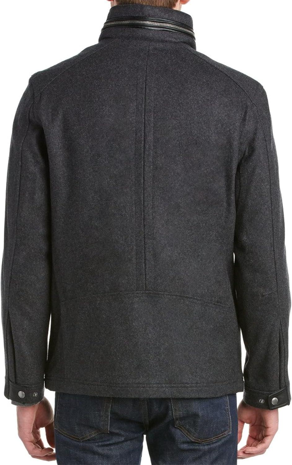 Cole Haan Signature Men's Wool Melton Stand Collar Jacket with Patch Pockets